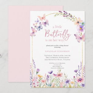 Invitation Baby shower floral rose papillon