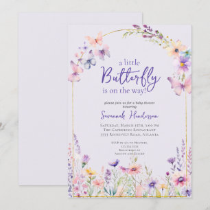 Invitation Baby shower floral rose papillon