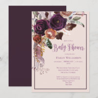 Baby shower floral rose, prune et or