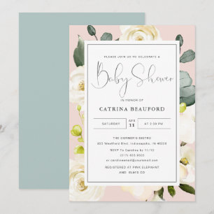 Invitation Baby shower floral rose rose d'aquarelle d'été