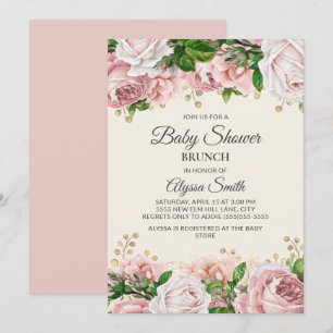 Invitation Baby shower floral rose vif Brunch