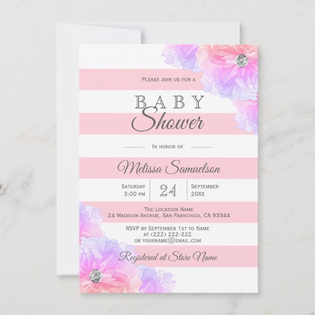 Invitation Baby shower floral rose vif personnalisé (Devant)