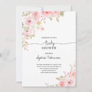 Invitation Baby shower Floral Rose Watercolor Girl