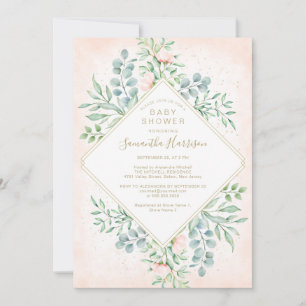 Invitation Baby Shower Floral Roses Vert Sauge Aquarelle