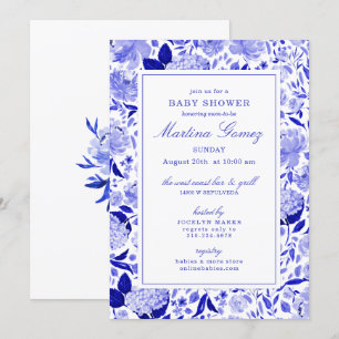 Invitation Baby shower Floral Royal Blue sophistiqué
