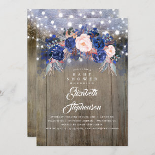 Invitation Baby shower Floral Rustique de la Marine