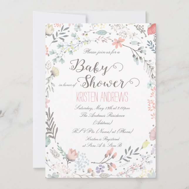 Invitation Baby shower floral rustique II (Devant)