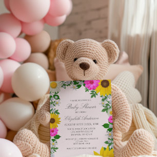 Invitation Baby shower floral rustique Tournesol Daisy