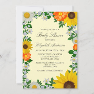 Invitation Baby shower floral rustique Tournesol Daisy