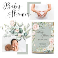 Baby shower Floral Sage Green Gold Aquarelle