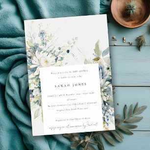 Invitation Baby shower floral Succulent bleu doux