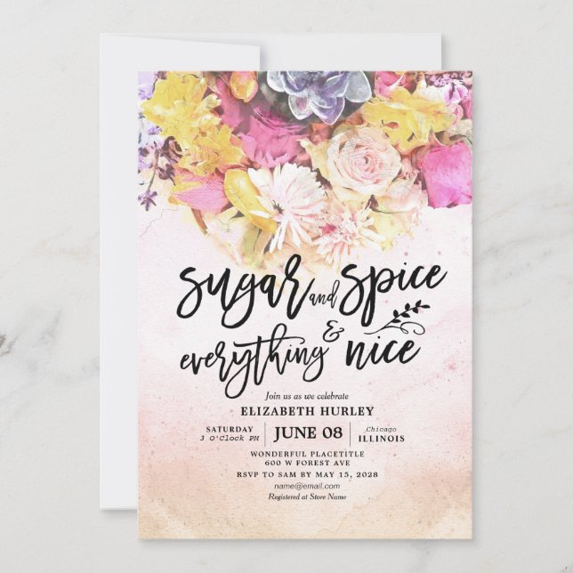 Invitation Baby shower Floral Sucre & Épices & Tout Nice (Devant)