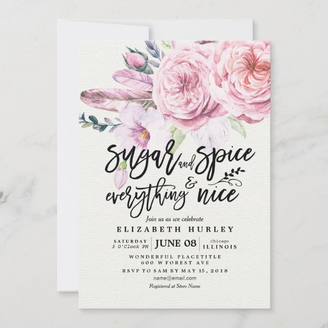Invitation Baby shower Floral Sucre & Épices & Tout Nice (Devant)