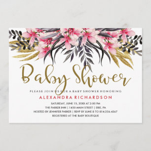 Invitation Baby shower floral tendance de la Parties scintill
