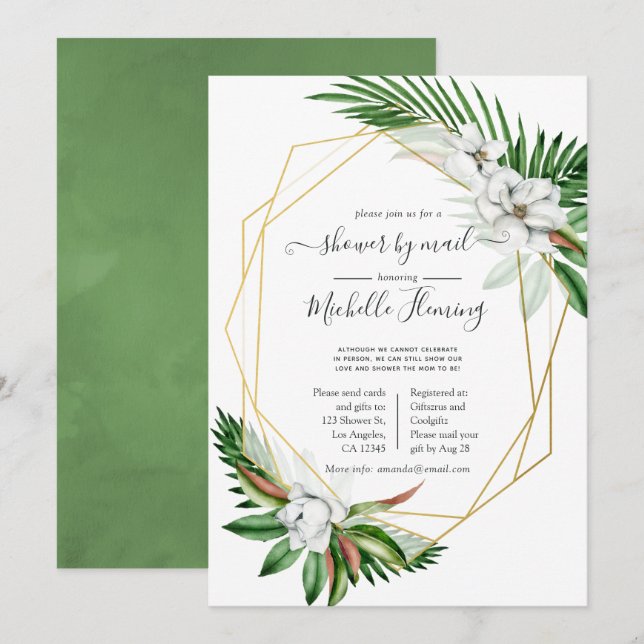 Invitation Baby shower floral tropical géométrique par courri (Devant / Derrière)