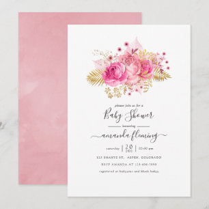 Invitation Baby shower floral tropical rose et or