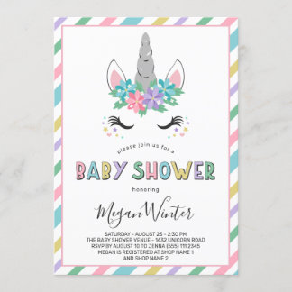 Invitation Baby shower floral Unicorn Pastel