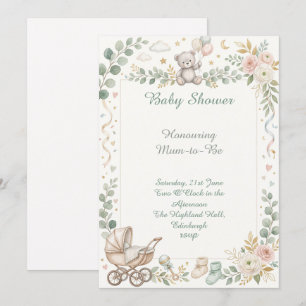 Invitation Baby Shower Floral Vélo