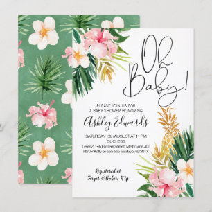 Invitation Baby shower floral vert rose