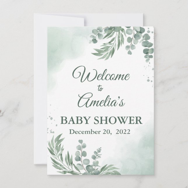 Invitation Baby shower Floral Vert Sage Affiche de bienvenue  (Devant)