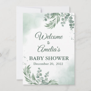 Invitation Baby shower Floral Vert Sage Affiche de bienvenue