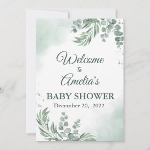 Invitation Baby shower floral vert Sage Affiche de bienvenue