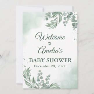 Invitation Baby shower floral vert Sage Affiche de bienvenue 