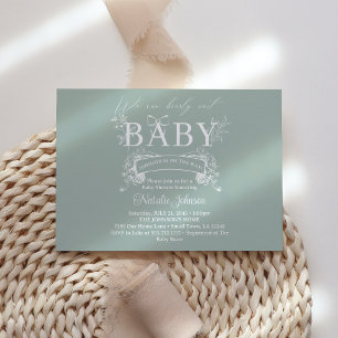 Invitation Baby Shower Floral Vert Vintage Intemporel