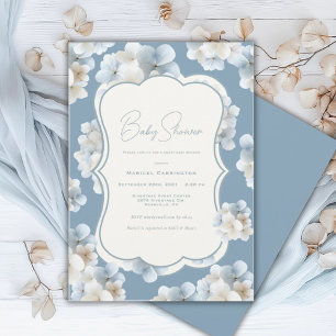 Invitation Baby Shower Floral Vintage Hydrangea Bleue