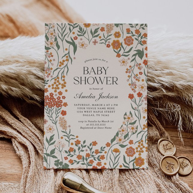 Invitation Baby shower Floral Vintage rétro (Créateur téléchargé)