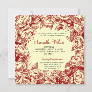 Invitation Baby shower floral Vintage Rose rouge