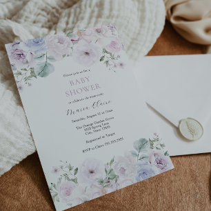 Invitation Baby shower floral violet et lavande