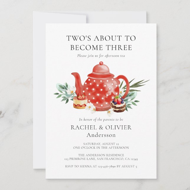 Invitation Baby shower Floral Watercolor Couple's Tea Party (Devant)