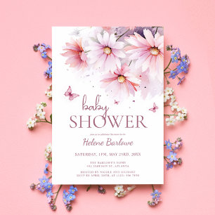 Invitation Baby shower Floral Watercolor Girl