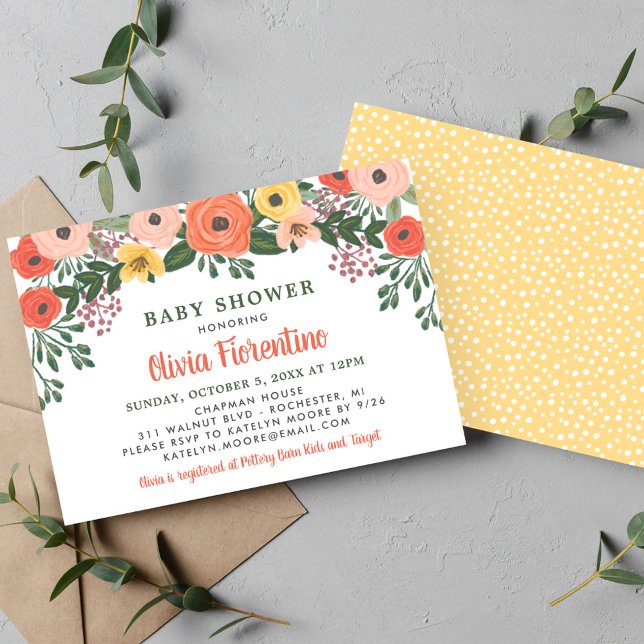 Invitation Baby shower floral Whimsical Blush Coral (Créateur téléchargé)