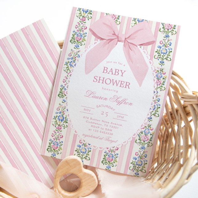 Invitation Baby shower floral Whimsical Rose Bow (Créateur téléchargé)