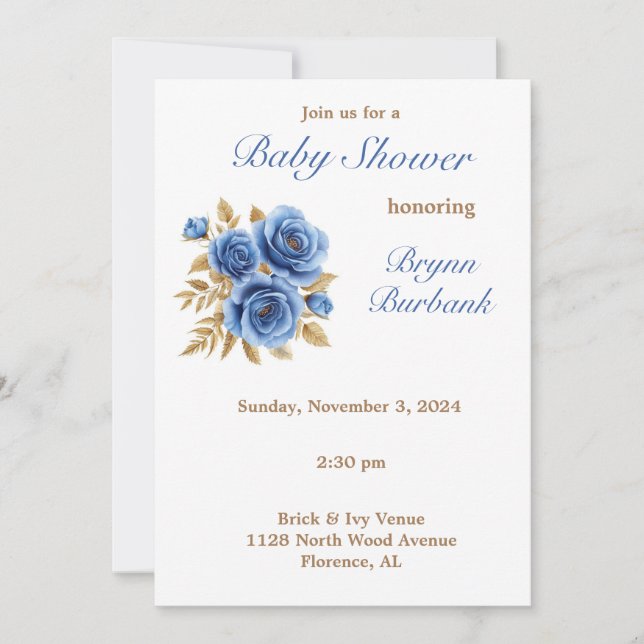 Invitation Baby shower Florales Bleues et naturelles Invitati (Devant)