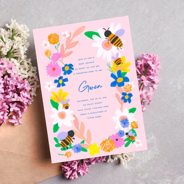 Invitation Baby shower Flower Garden Bees (Créateur téléchargé)