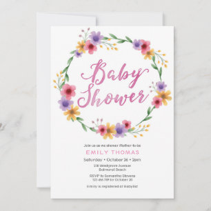 Invitation baby shower   flûtes d'aquarelle rose