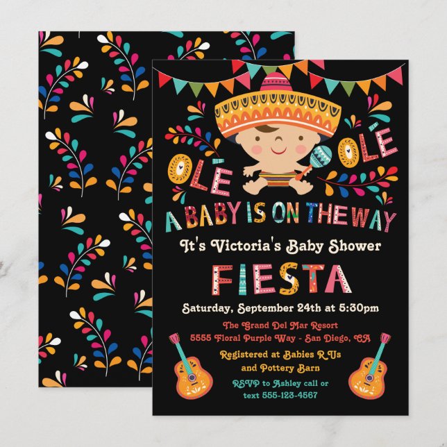 Invitation Baby shower Folk Art Mexicain Fiesta (Devant / Derrière)