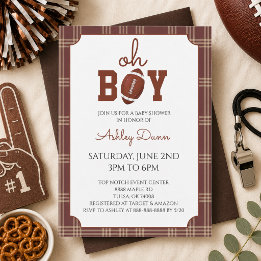 Invitation Baby Shower Football à carreaux