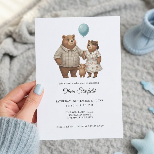 Invitation Baby Shower for Boy Blue Balloon, Teddy Bear  (Créateur téléchargé)
