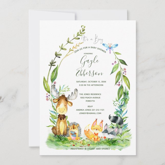 Invitation Baby shower forestier convivial (Devant)
