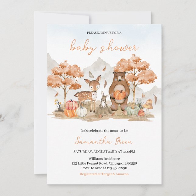 Invitation Baby shower forestier d'automne neutre pour les ho (Devant)