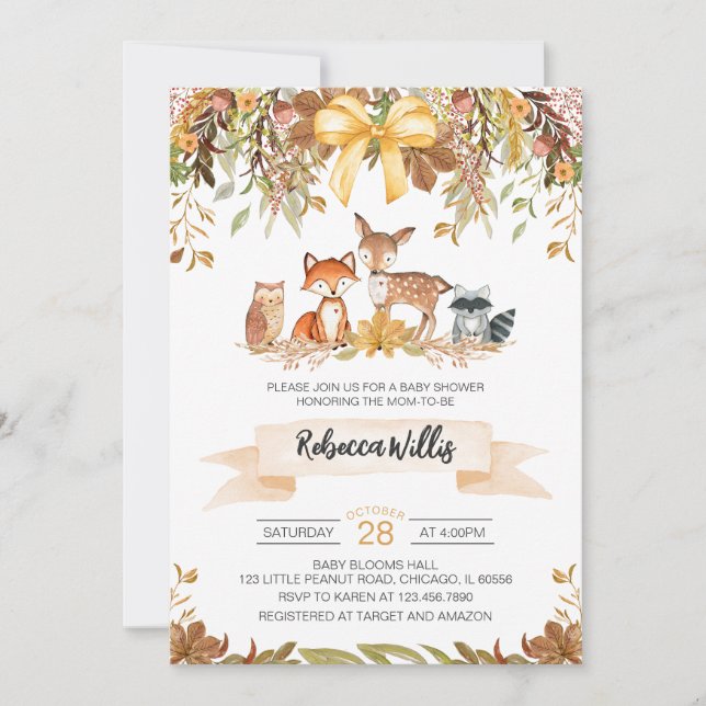 Invitation Baby shower forestier d'automne neutre pour les ho (Devant)