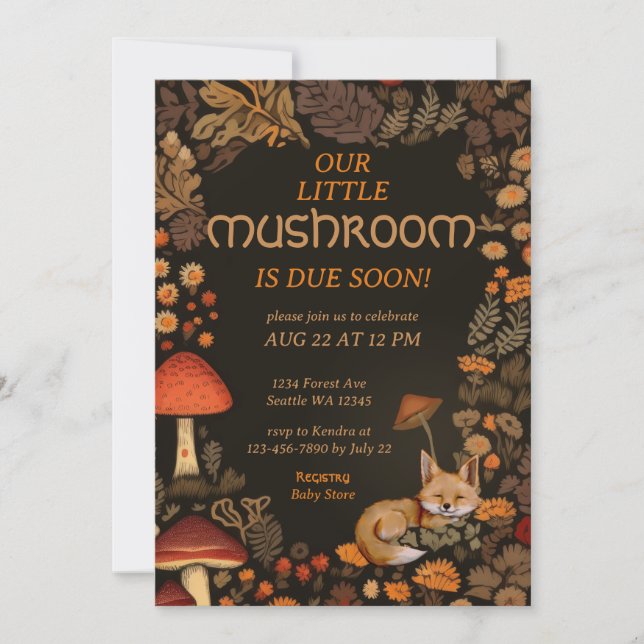 Invitation Baby shower forestier de champignon Woodland Fox F (Devant)