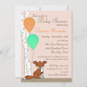 Invitation Baby shower forestier de l'arbre à bouleau renard