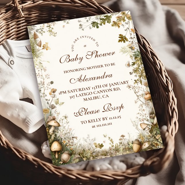 Invitation Baby shower forestier des champignons des bois (Créateur téléchargé)