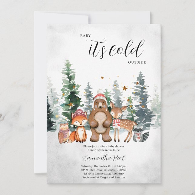 Invitation Baby shower forestier d'hiver (Devant)