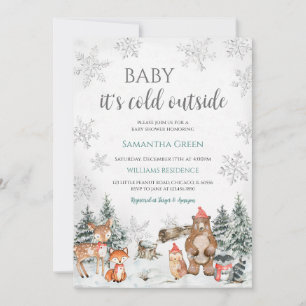 Invitation Baby shower forestier d'hiver Silver